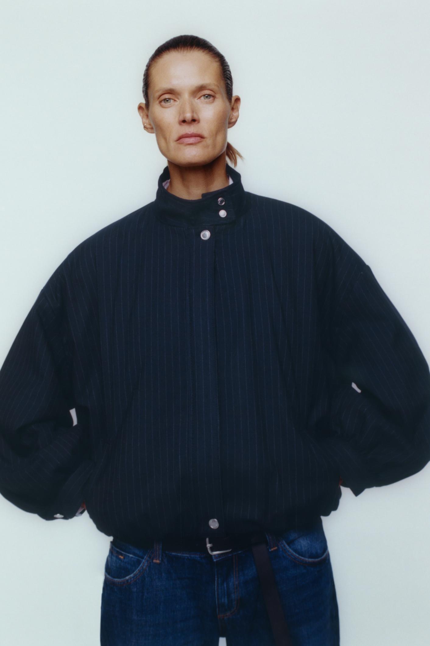 BLOUSON BOMBER À RAYURES CRAIE